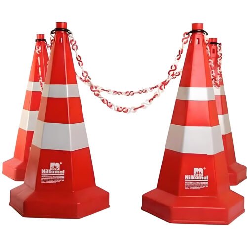 NILKAMAL – 750mm Red Road Traffic Safety Cone With 6m Chain & Hook | Pack Of 6