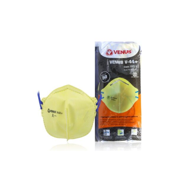 VENUS - V-44+ FFP1S | Unisex Anti-Pollution Fold Flat Face Mask | Yellow | ISI Approved | Pack of 50 - Image 3
