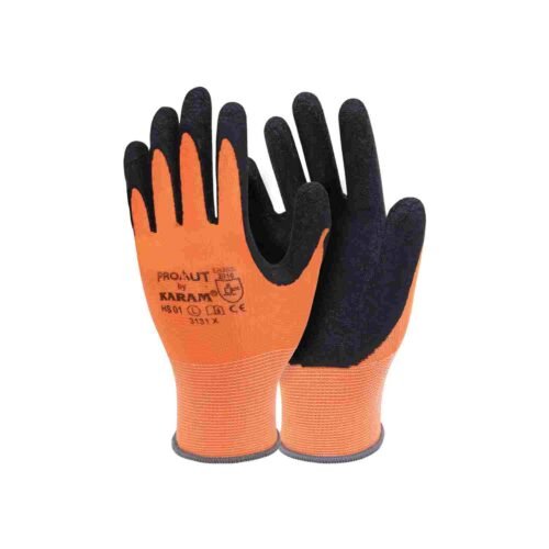 KARAM – HS01 | Orange Liner With Black Crinkle Latex Hand Gloves | Large | Pack Of 12