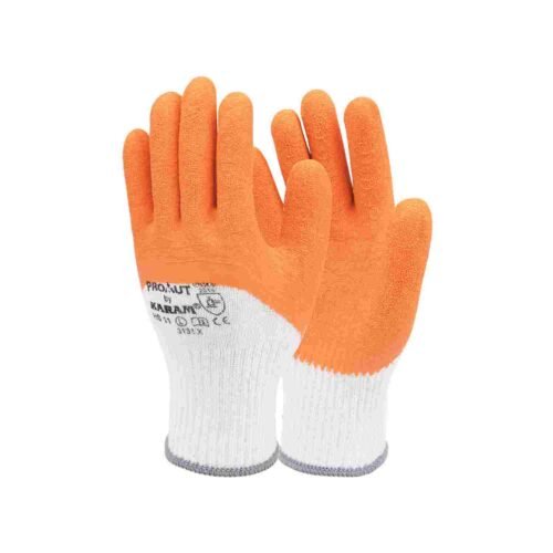 KARAM – HS11 | White Liner With Orange Crinkle Latex Hand Gloves | Large | Pack Of 12