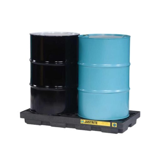 JUSTRITE – 28655 | 2 Drum Accumulation Center | 24 Gallon Spill Capacity No Drain | Spill Pallet Black