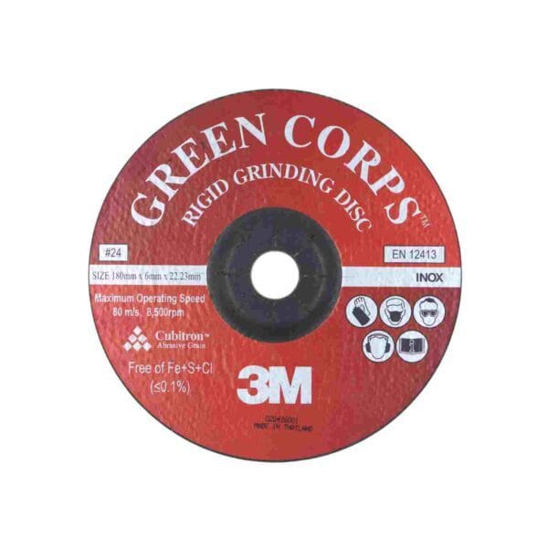 3M - Abrasive | Green Corps | Rigid Grinding Disc | Size : 180mm x 6mm x 22.23mm | 7" Thick | Pack Of 5
