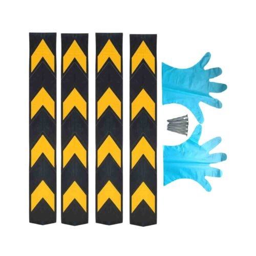 KTAUTOMATION – 800MM Pillar Guard | Rubber Material L Shaped Corner Guard with Yellow Reflective Tapes for High Visibility in Dark Install as per Manual and Kit Pack for of 4