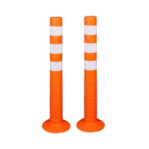 KTAUTOMATION - Flexible Spring Parking Post Barrier High Grade Polyurethane Material With 3 White Reflective Tapes Easy To Install - Orange Pack Of 2