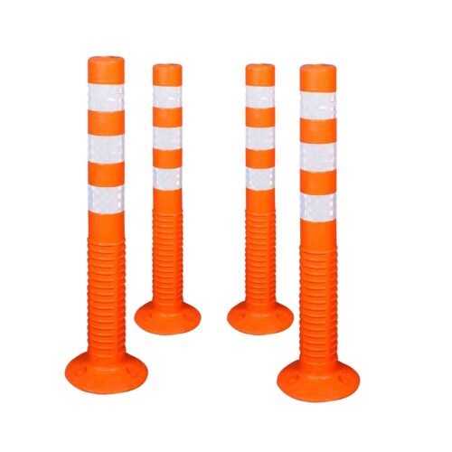 KUNPLAST – Pack of 4 | Orange Delineator or Flexible Spring Post Barrier With Three Reflective Tapes | 750mm