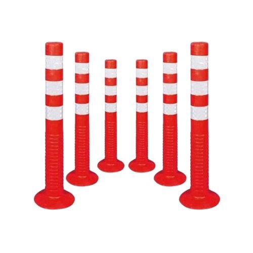 KUNPLAST – Pack of 6 | Red Delineator or Flexible Spring Post Barrier With Three Reflective Tapes | 750mm