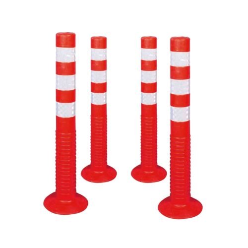 KUNPLAST – Pack of 4 | Red Delineator or Flexible Spring Post Barrier With Three Reflective Tapes | 750mm