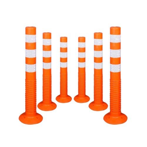 KUNPLAST – Pack of 6 | Orange Delineator or Flexible Spring Post Barrier With Three Reflective Tapes | 750mm