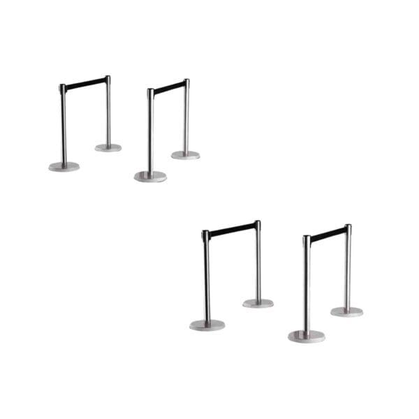 KUNPLAST - Pack Of 8 | Black Stanchion Queue Manager With Extendable 2.25 mtr Strap | 202 Grade Steel (8 Pole 4 Rope)