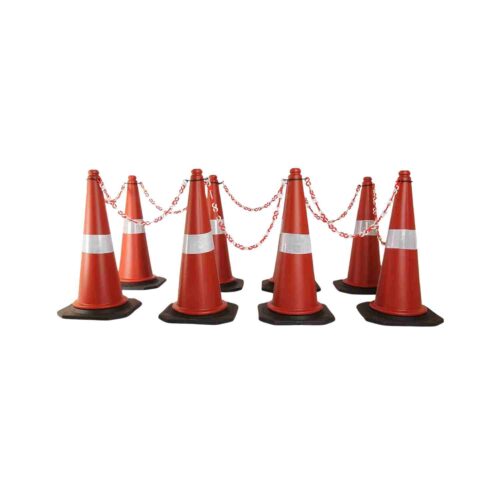 KUNPLAST – Pack Of 8 | Rubber Base Traffic Cone | 750mm | 10m Chain + hook