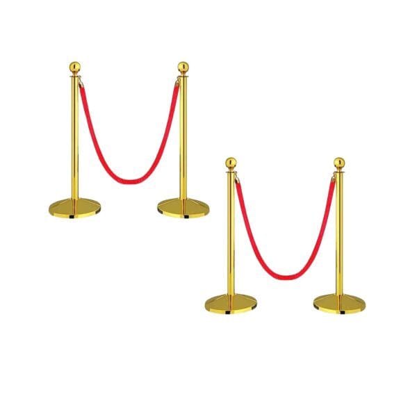 KUNPLAST - Pack of 2 | 900mm Stainless Steel Golden Queue Manager Barricade With 1.5 Mtr Red Velvet Rope (4 POLE 2 ROPE)