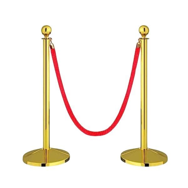 KUNPLAST - 900mm Stainless Steel Golden Queue Manager Barricade With 1.5 Mtr Red Velvet Rope (2 POLE 1 ROPE)