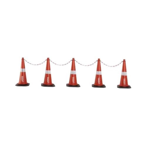 LADWA – 750mm Combo Of Impact Resistant Road 5 Traffic Safety Cones + 5 Mtr Chain + 5 Hooks With Reflective Strips Collar For Road Attention