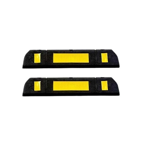 LADWA - 500 mm | Pack Of 2 Rubberised Car Wheel Parking Stopper For Garage Floor With Reflective Yellow Tape Curb