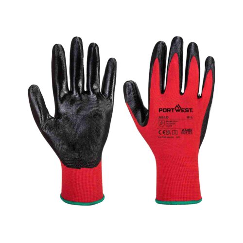 PORTWEST – A310 Flexo Grip Nitrile Gloves | Red-Black (A1 Cut Level)