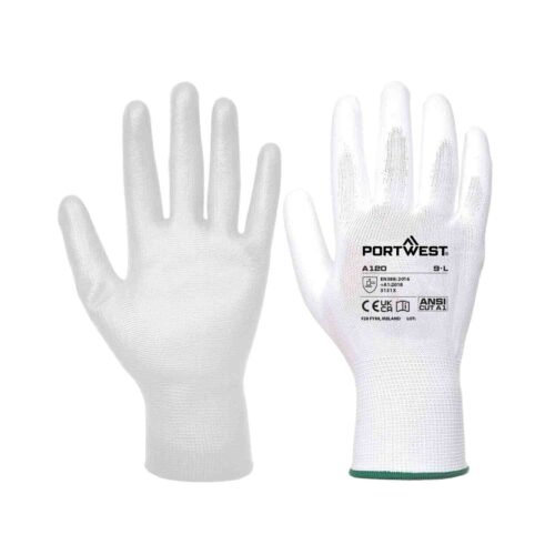 PORTWEST – A120 | Polyurethane Palm Gloves | White (A1 Cut Level)