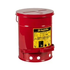 Justrite Oily Waste Can 6 Gallon, Foot Operated (09100 Red, 09101 Yellow) Red (09100)